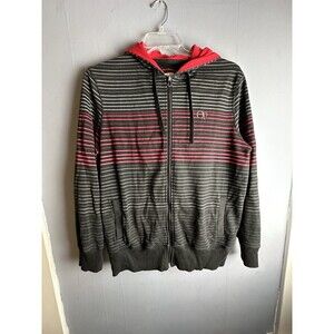 Ocean Pacific Hoodie Y2k OP Mens Red Black Striped Zip Up Large Sweatshirt Coat